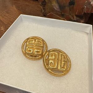 Givenchy Large Gold Cut-Out Logo Vintage Clip-On Earrings